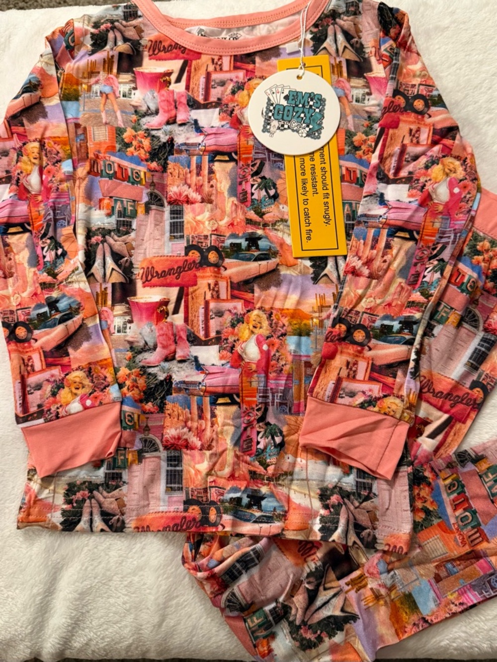 Bamboo Wrangler & Dolly Parton Multi-Color Pink Collage Print Pajama Set
